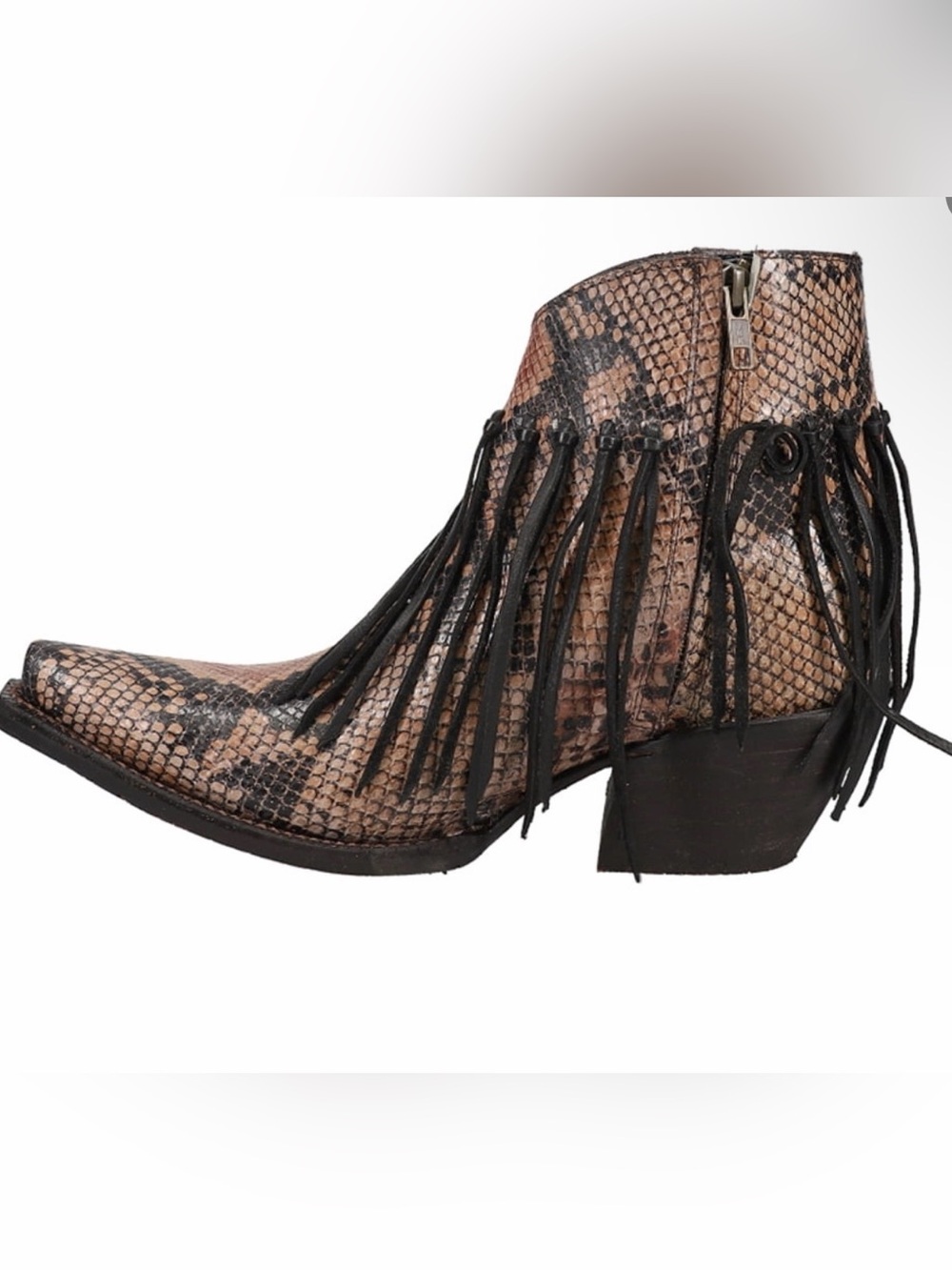 NIB Tony Lama Anahi Fringe Snake-Print Ankle Boot - Picture 2 of 5